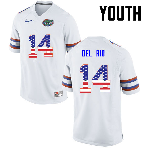 Youth Florida Gators #14 Luke Del Rio College Football USA Flag Fashion Jerseys-White - Click Image to Close